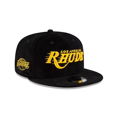 Black Los Angeles Lakers Hat - New Era NBA x Rhude Corduroy 9FIFTY Snapback Caps USA4179065